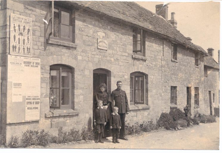 Withington Police Station (closed  8th June 1916) with Police Constable Stafford and family outside. Thought to be 1906. (Gloucestershire Police Archives URN 51)