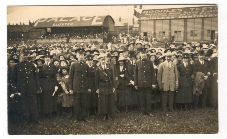 Four Women Police Constables from the National Filling Factory (Quedgeley). Taken at the prize giving during the National Filling Factory Sports Day on June 23rd 1917. (Gloucestershire Police Archives URN 109) | Cheltenham Chronicle and Gloucester Graphic