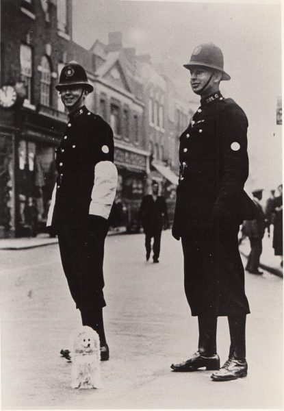 Police Constables 417 Sidney Whitcombe and 281 Cyril Charles Paget at Tewkesbury Fair 1936. (Gloucestershire Police Archives URN 2121)