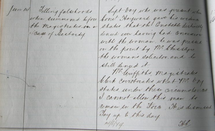 Thomas Hayward June 1879. Telling falsehoods when summoned before the magistrates. (Gloucestershire Police Archives URN 7945) 